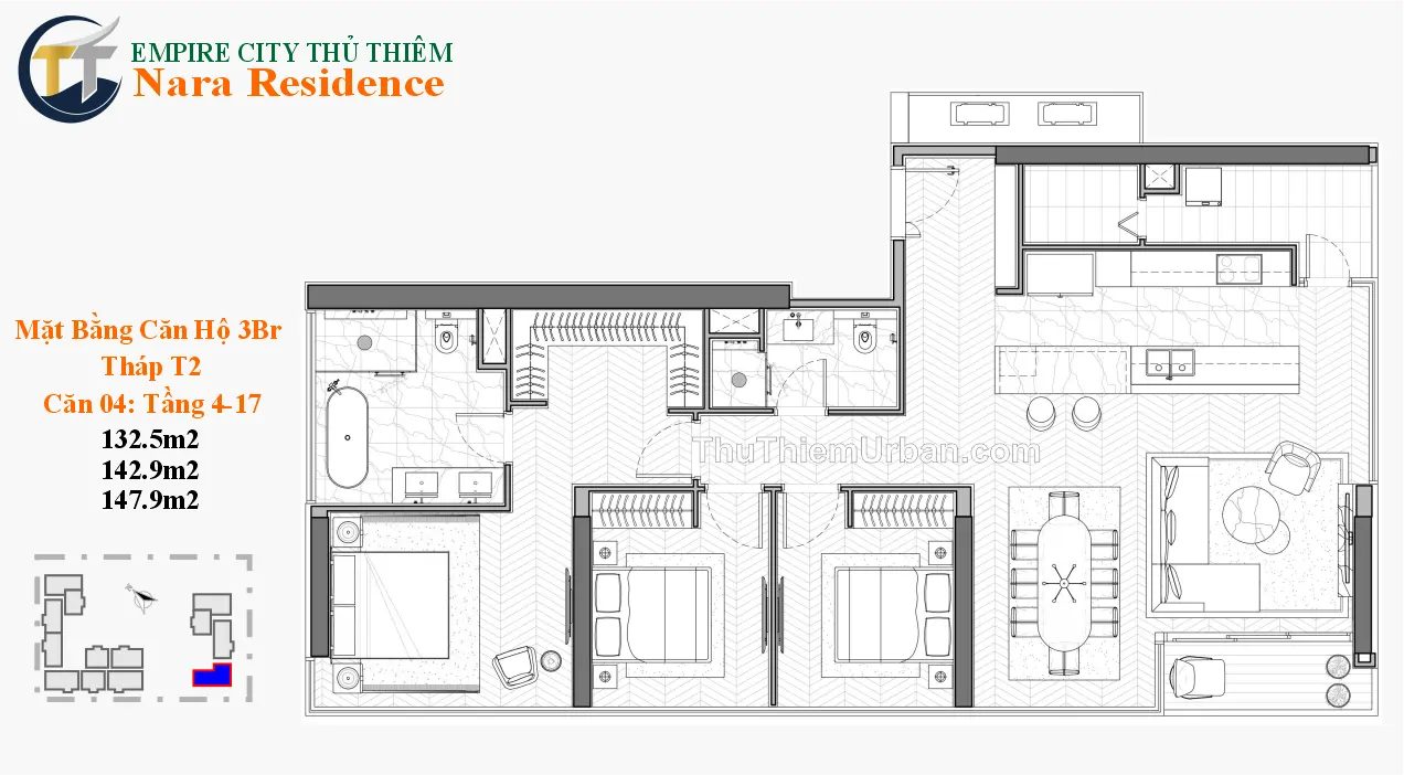 căn hộ nara residence - empire city thủ thiêm - 3 phòng ngủ mẫu 9 việt nam new