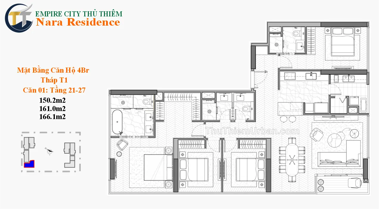 căn hộ nara residence - empire city thủ thiêm - 4 phòng ngủ mẫu 1 new