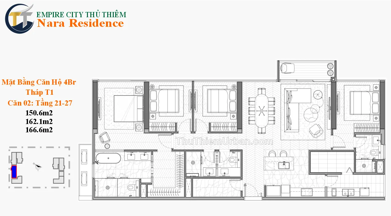 căn hộ nara residence - empire city thủ thiêm - 4 phòng ngủ mẫu 2 khu đô thị new