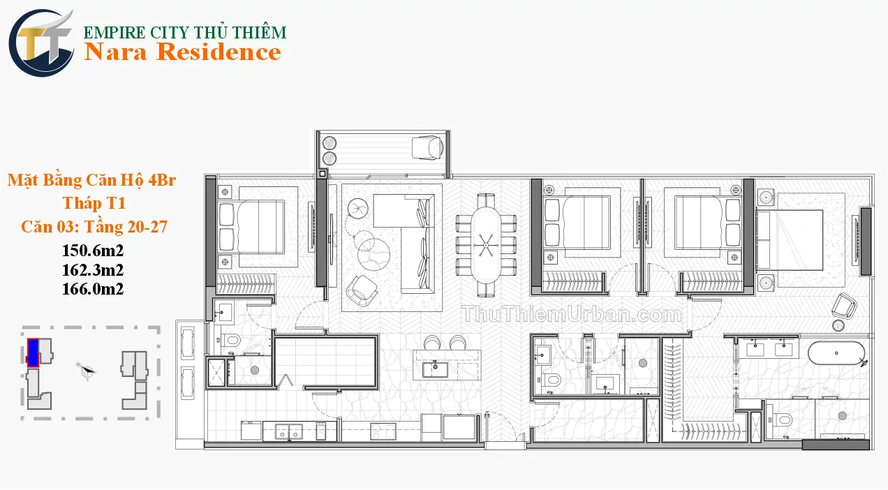 căn hộ nara residence - empire city thủ thiêm - 4 phòng ngủ mẫu 3 dự án new