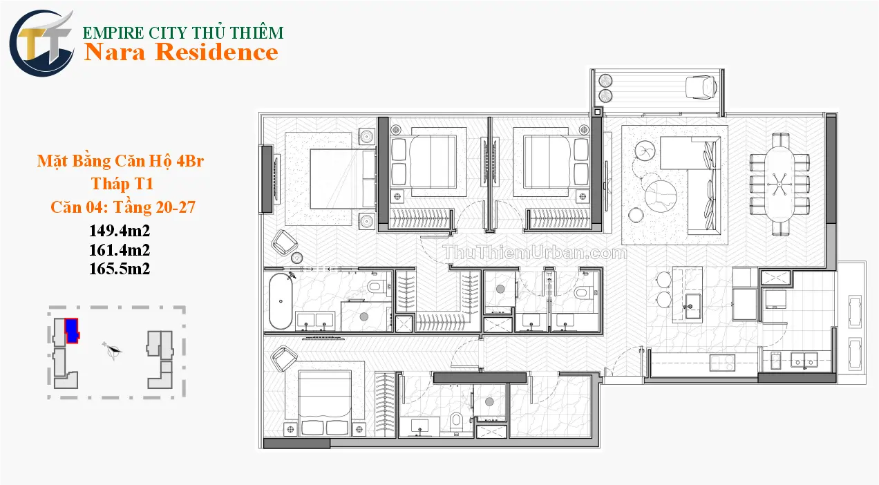 căn hộ nara residence - empire city thủ thiêm - 4 phòng ngủ mẫu 4 chung cư new