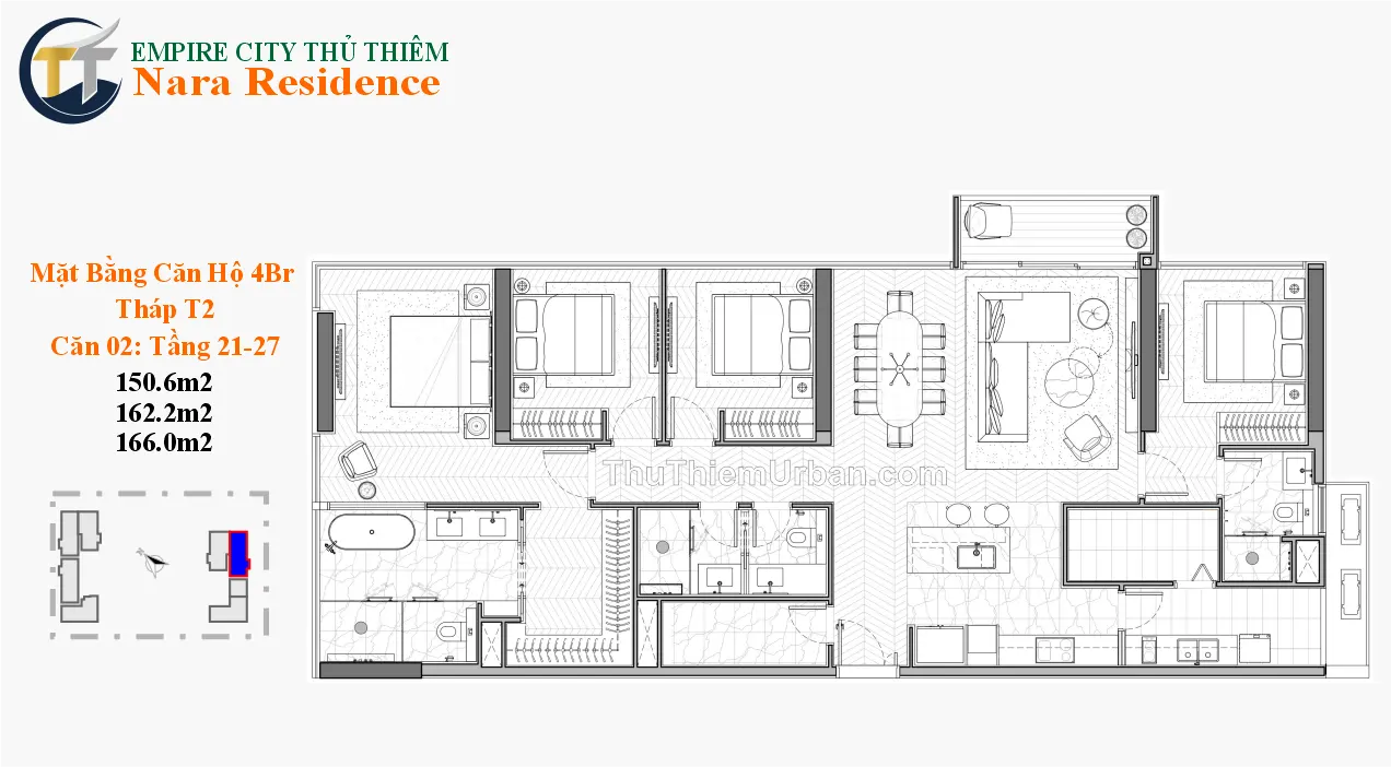 căn hộ nara residence - empire city thủ thiêm - 4 phòng ngủ mẫu 6 thủ đức new
